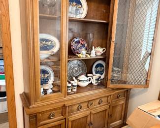 China hutch, knick knacks, christmas dishes, drinkware