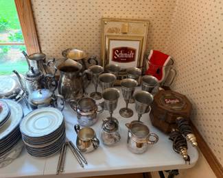 Schmidt beer items, pewter collection, plates
