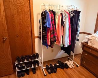 Womens clothing, shoes, and clothes rack
