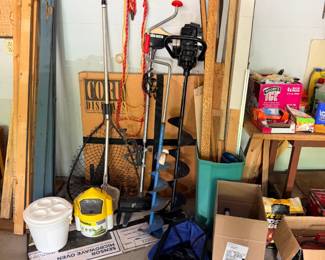 ice augers, fishing nets, scrap wood