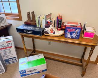 books, recipes, end table