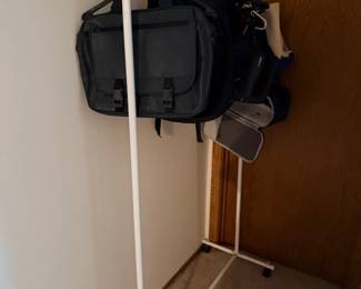 Bags, coolers, clothes rack