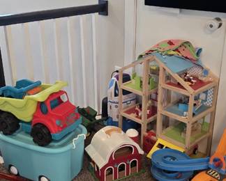 Doll House with car, furniture, and family