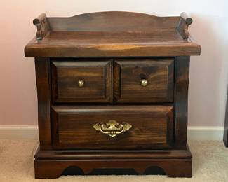 Master bedroom set: High quality American colonial/early American style. Dark walnut finish, brass hardware throughout, very well made and all matching. $650 for the whole set **Nightstands (2) - gallery top, brass hardware, 3 drawers - $75 each or $125 for the pair.28"wide x 3' tall **Armoire - double door upper cabinet, 4 drawers below, beautiful proportions $200. 40" wide x 5' tall **Queen headboard/bed frame - turned ball post, classic colonial style $100. 5' long **Dresser with mirror - massive piece, 9+ drawers, center cabinet, hutch mirror with shelves -$250. Dresser 69" long32" high.Mirror on top is 44"tall x59" wide