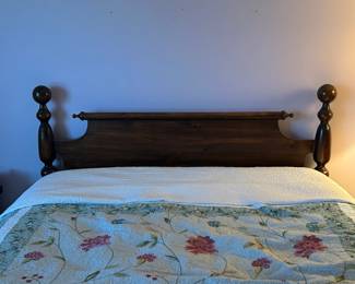 Master bedroom set: High quality American colonial/early American style. Dark walnut finish, brass hardware throughout, very well made and all matching. $650 for the whole set **Nightstands (2) - gallery top, brass hardware, 3 drawers - $75 each or $125 for the pair.28"wide x 3' tall **Armoire - double door upper cabinet, 4 drawers below, beautiful proportions $200. 40" wide x 5' tall **Queen headboard/bed frame - turned ball post, classic colonial style $100. 5' long **Dresser with mirror - massive piece, 9+ drawers, center cabinet, hutch mirror with shelves -$250. Dresser 69" long32" high.Mirror on top is 44"tall x59" wide