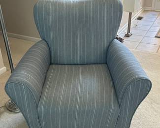 Blue cloth striped accent chair  $175