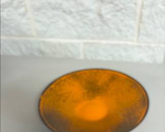 Vintage Hanova of Pasadena Lava Glaze Enamel Bowl in Orange. Mid-20th century. making this bowl a collectible item. 