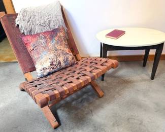 Pair of wood + hand-tooled leather chairs attributed to Angel Pazmino (Ecuador) c. 1960s-70s