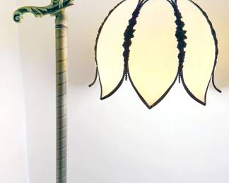 Victorian bridge lamp with floral glass shade
