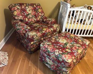 Floral club chair and ottoman