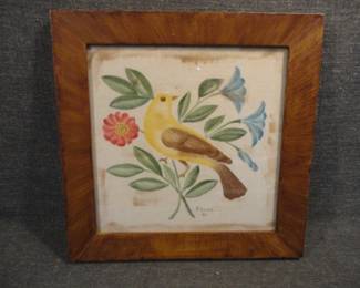 1880 Signed Victorian Theorem Bird Painting