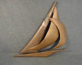 Signed Hammered Copper Sailboat