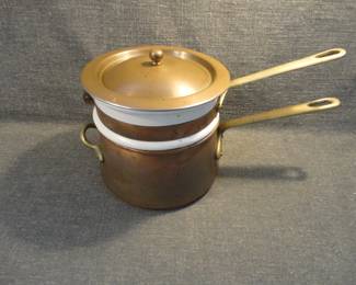 Vintage Copper & Porcelain Double Boiler