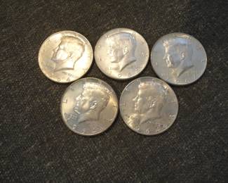Lot of 5 1964 Kennedy Half Dollars
