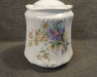 Victorian Porcelain Biscuit Jar w/Orchids