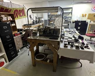 Stone cutting saw and polishing bench. Saw made by Star Diamond Industries, Inc.