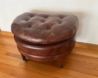 Leather Ottoman/Stool on Wheels