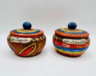 (2) Handpainted Lidded Vessels