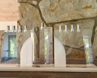 Lucite Menorah With Stone Base