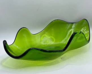 14” Green Blown Glass Organic Freeform Art Piece