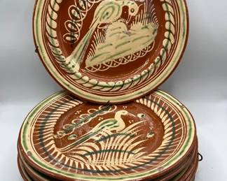 (7) 8” Hand-Painted Terracotta Plates — Made in Mexico