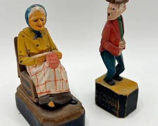 Pair of French Canadian Folk Art Wood Carved Figures