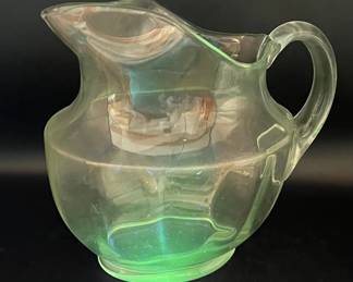 8” Vintage Glass Pitcher with Green Ultraviolet Glow