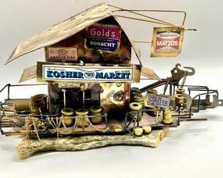 Bar Harbor Kosher Market Copper & Brass Sculpture by Ernie Abdelnour — Brutalist “Junk Art” Style