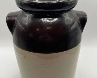 9” Two-Tone Stoneware Bean Pot Crock with Handles & Lid