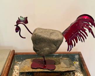 Stone & Metal Rooster Sculpture