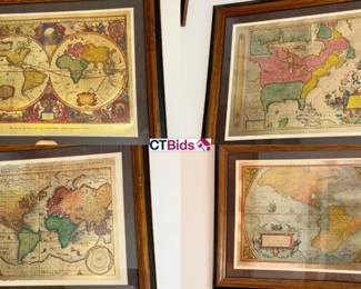 (4) Framed Foil Maps