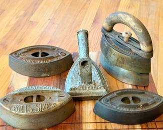 (5) Antique Cast Iron Sad Irons Feat Potts