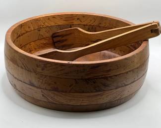 10 1/2” Solid Black Walnut Salad Bowl & Serving Tongs