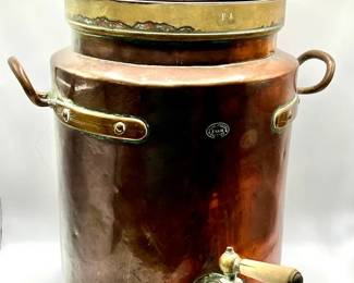 Antique Italian Copper Tea or Hot Water Dispenser with Brass Tap & Wooden Handle