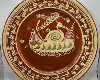 (3) Large Handpainted Teracotta Platters Made in Mexico