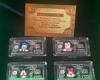 DISNEY CHARACTER 24K GOLD PLATED BARS WITH COA