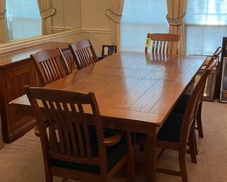 MISSION/CRAFTSMAN STYLE DINING ROOM SET WITH 6 SLAT-BACK CHAIRS