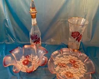 DECORATIVE ART GLASS VASE & BOWL LOT