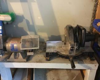 Bench grinder by Rockford - Chop saw by professional