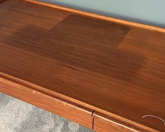 F55 - $650. Crate & Barrel "Tate" Desk. Measures 5' long x 30" deep x 30" tall. Solid Walnut & Walnut Veneer. Integrated Power Strip with 2 USBs and 2 - 3 prong outlets. Still on website. Excellent condition!