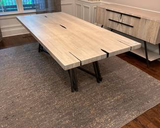F2 - $1,500. Arhaus, Nika Spalted Oak 94" Rectangular Dining Table. Measures 94" x 43.25" x 29.5" tall. 
