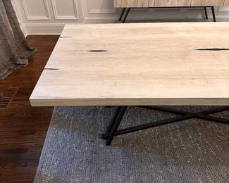 F2 - $1,500. Arhaus, Nika Spalted Oak 94" Rectangular Dining Table. Measures 94" x 43.25" x 29.5" tall. 
