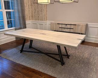 F2 - $1,500. Arhaus, Nika Spalted Oak 94" Rectangular Dining Table. Measures 94" x 43.25" x 29.5" tall. 