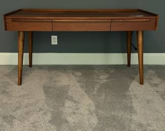 F55 - $650. Crate & Barrel "Tate" Desk. Measures 5' long x 30" deep x 30" tall. Solid Walnut & Walnut Veneer. Integrated Power Strip with 2 USBs and 2 - 3 prong outlets. Still on website. Excellent condition!