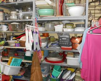 Dishes and kitchenware and shelving