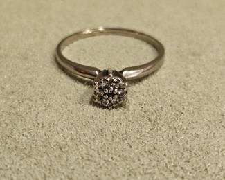 Ring w/ Illusion Set Diamond Accent Flower Cluster - 14k White Gold