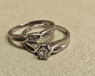 Mid-Century Bridal Set w/ Illusion Set Diamond & Accents - 14k White Gold