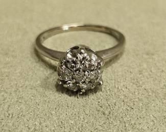 Ring w/ Illusion Set Diamond Accent Flower Cluster - 18k White Gold