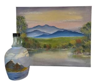Original Mountain View Paintings 1 On Canvas 1 On Jar