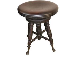 Victorian Style Wooden Piano Stool Featuring an Adjustable Swivel Mechanism and Glass Claw and Ball Feet